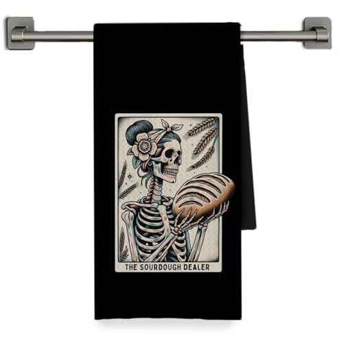 Gothic Skeleton Sourdough Bread Baking Kitchen Towel - Decorative, 16x24 Inch, Color-06