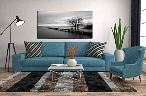 Lake Trees Canvas Wall Art - Modern Minimalist Black and White Landscape Print - 48"L x 24"W