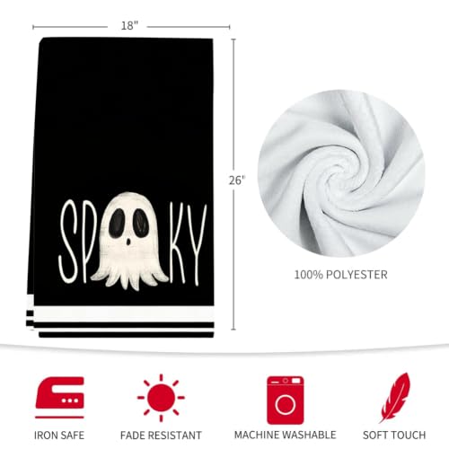 Ghost Striped Halloween Kitchen Towels - Spooky Decorative Dish Towels Set