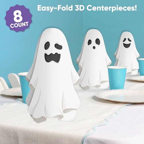 Halloween Ghost Centerpieces - 8 Count Spooky 3D Table Decorations