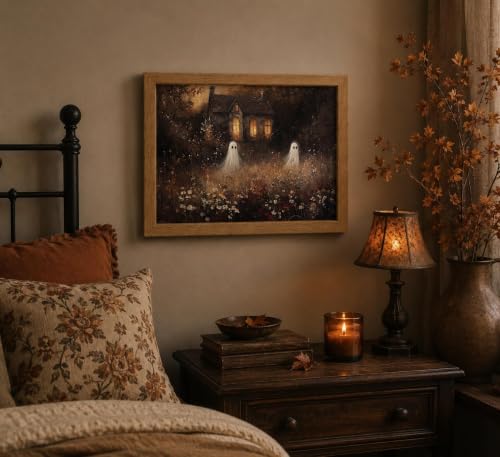 Ghost Framed Wall Art - Whimsical Halloween Canvas Decoration, 10"L x 8"W