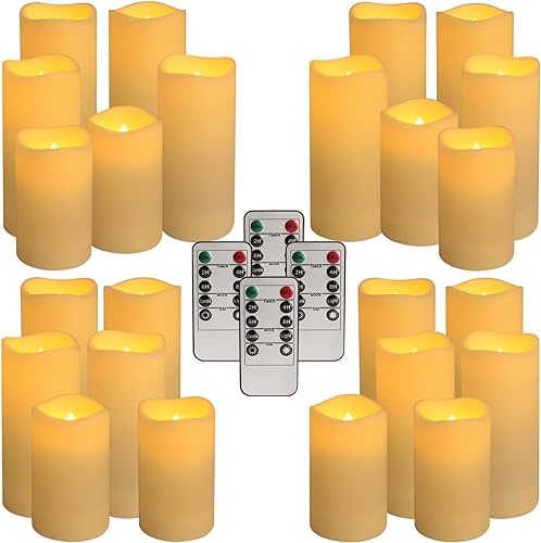 Ivory 24 Pack Waterproof Outdoor Flameless LED Candles with Remote & Timer - 3 Sizes