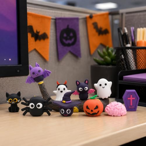 Halloween Miniature Figurine Set with Resin Tree Branch - Spooky Desk Decor - Halloween