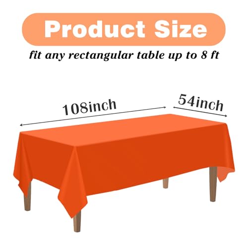 Orange Disposable Plastic Tablecloths 54x108 Inches - 2 Pack, Rectangle
