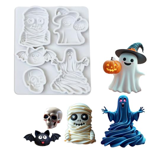 Halloween Silicone Mold for Cake Decorations Ghost Skull Bat Shapes 5 Cavities