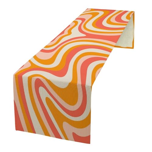 Orange Retro 70s Groovy Table Runner 13x108 Vintage Abstract Boho Spiral Swirl