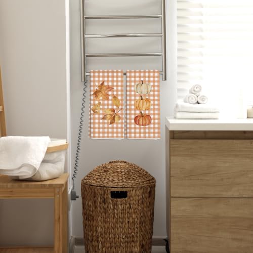 Fall Pumpkin Maple Leaf Kitchen Decor Dish Towels Set of 2 - Variation 14