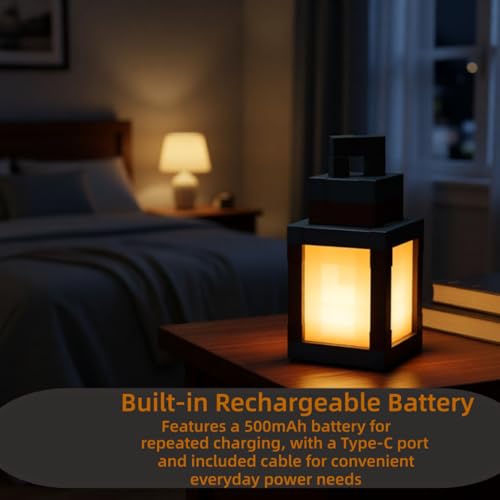 Pixel Lantern Night Light - 16-Color USB Rechargeable Wall Lamp with Remote, Bedside & Gaming Decor