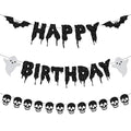 Halloween Birthday Banner Set - Glitter Paper Garland with Bats Skulls Ghosts