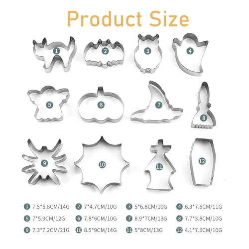 Halloween Cookie Cutter Set 12 Pcs - Cat Bat Owl Ghost Pumpkin Witch Hat