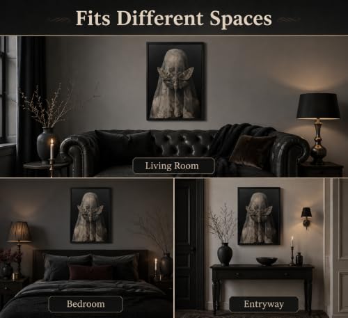 Gothic Veiled Woman and Moth Canvas Wall Art 16x24 Inch - Dark Academia Decor
