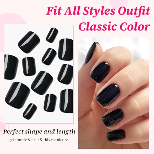 Black Square Press On Nails Short Fake Nails with Glue & Tools - 240pcs