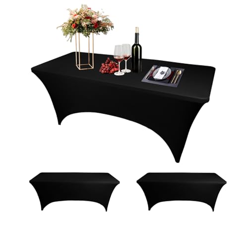 Black 10FT Spandex Fitted Tablecloth for 10 Foot Rectangle Tables - 2 Pack