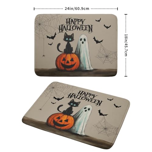 Halloween Black Cat Dish Drying Mat 18x24 Inch - Ghost Pumpkin Spiderweb Pattern