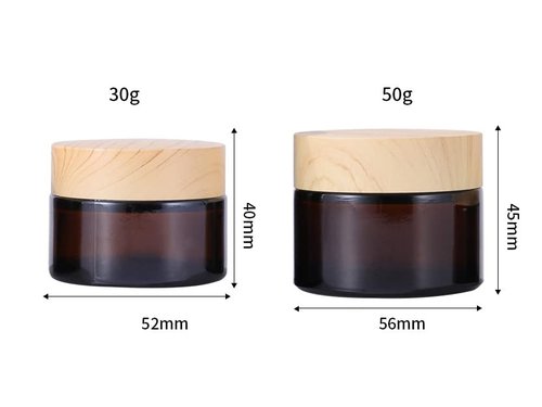 4Pack 50g Amber Glass Cosmetic Cream Jars,Empty Sample Jars Containers Pot with Wood Grain Lids for Lotion,Lip Balm,Eye Cream,Scrubs Creams,Oils Salves,Ointments(Brown)