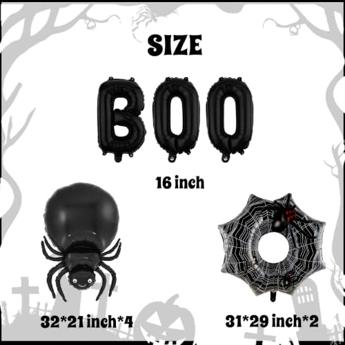 Halloween Foil Balloons Set - Black Boo, Spider, Web Decorations for Party