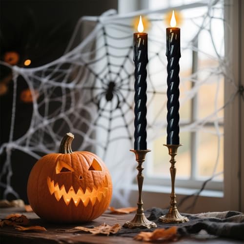 Wondise Halloween Black Flameless Taper Candles with Remote Timer - 2 Pack