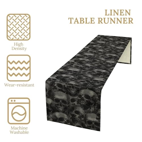 Halloween Skull Table Runner Black Gothic Skeleton for Dining Room - 13x60 in - Variation Skull-8