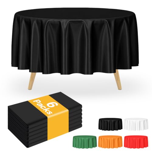 Black 84-Inch Round Disposable Tablecloths - Set of 6, Party & Event Cover