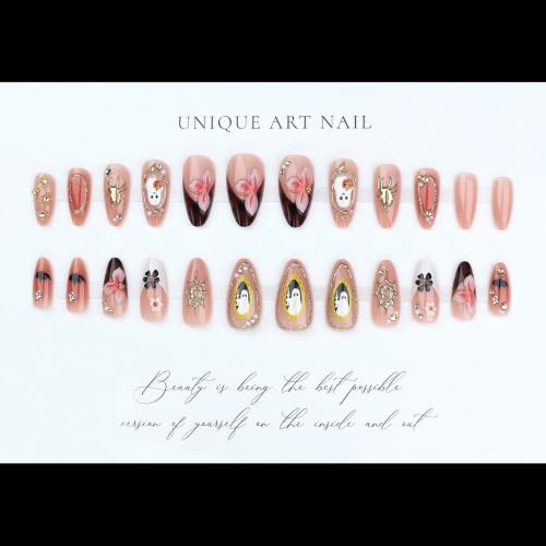 Medium Almond Pink 3D Ghost Spider Flower Halloween Press On Nails - Reusable
