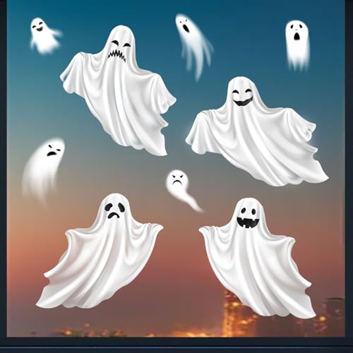 Halloween Ghost Window Clings Set - 2 Large Reusable PVC Vinyl Stickers for Glass & Mirrors