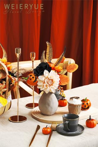 Halloween Decor Artificial Black Roses with Pumpkins Box Set - All Saints' Day Orange Pumpkin Variation