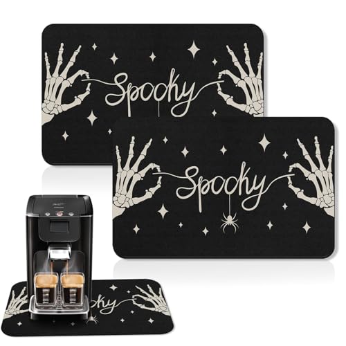 Halloween Gothic Coffee Mat Set - 2 Pack, 12x19 Inches, Black Spooky Variation
