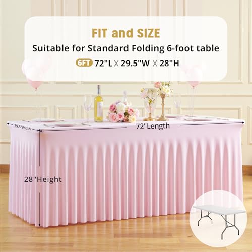 Pink Spandex Rectangle Tablecloth 6ft Pack - Elastic Fitted Cover with Skirt, 72x30 Inches, Pink