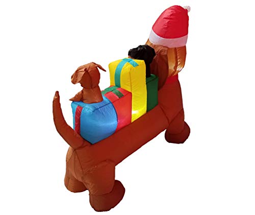 Lighted Christmas Inflatable Dog Scene with Gift Boxes - 4 Ft Holiday Yard Decor