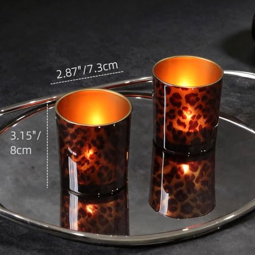 Leopard Brown Glass Tealight Candle Holder - Animal Print Decor Votive Jar