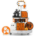Umigy 15-Piece Halloween Tiered Tray Decor Set - Orange Ghost Wooden Signs Boo
