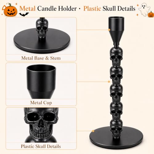Halloween Skull Candle Holder Set of 3 - Gothic Metal Candlestick Holders with Adjustable Heads - Variation of THIS listing 6