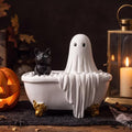 Halloween Ghost Cat Figurine in Bathtub Decor Resin Cute Spooky Home Accent
