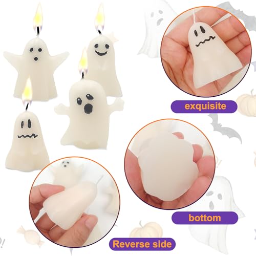 Halloween Ghost Candles Set - 4 Cute Votive Candles for Fall & Halloween Decor - Style 4