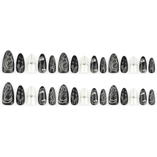 Black Y2K Press On Nails Medium Almond Gothic False Nails Style-20