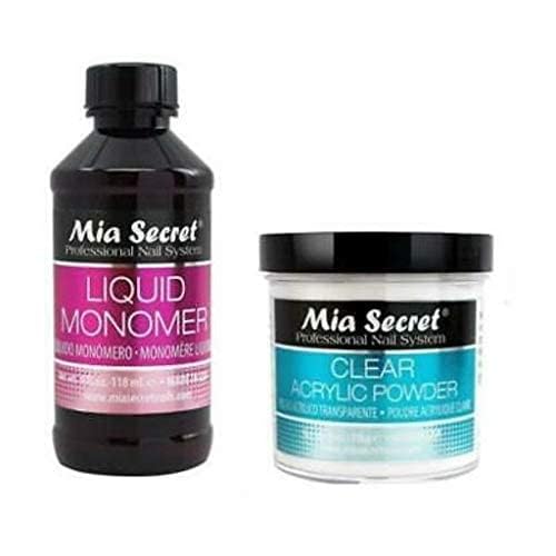 MIA SECRET Liquid Monomer & Clear Acrylic Powder Nail Art System - 4oz Each for Professional Results