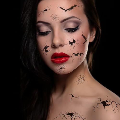 Halloween Face Tattoo Stickers Black Horror Crack Marks Waterproof Body Art 10 Sheets
