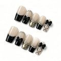 Black French Tip Medium Square Handmade Acrylic Press-On Nails - Edgy Nail Art Variation M