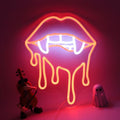Vampire Fangs Neon Sign - Red Lips LED Light for Halloween & Gothic Decor - Chip-Red Variation