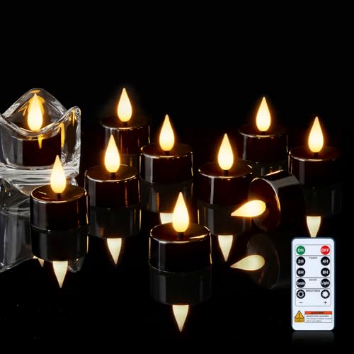 Black 12-Pack Flameless Timer Remote 3D Wick Tealights Candles - Amagic