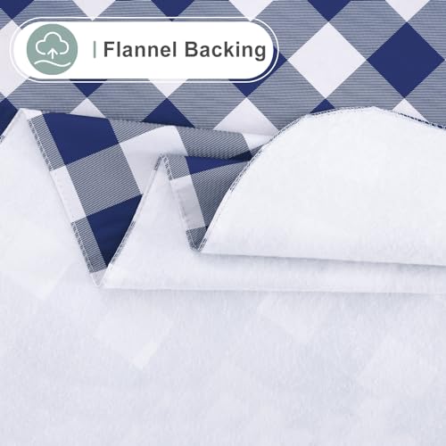 Rectangular Waterproof Vinyl Tablecloth with Flannel Back Navy & White 102" x 60" - Misaya