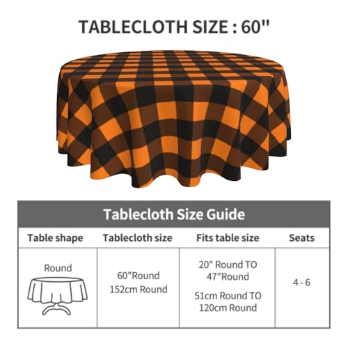 Halloween Plaid Round Tablecloth 60 Inch Water-Resistant Fall Decor