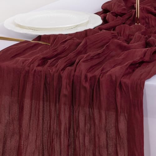 Burgundy Cheesecloth Table Runner 10ft for Wedding Birthday Party Home Decor