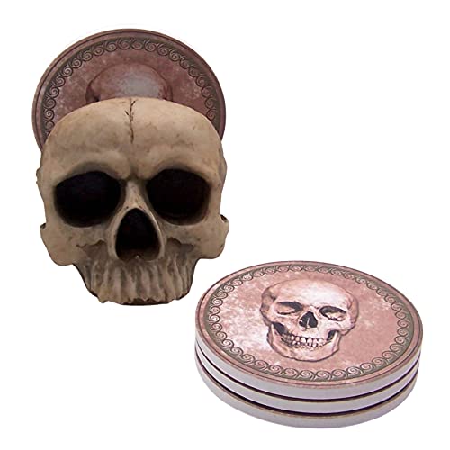 Gothic Skull Coaster Set with Holder - Resin Bar Decor, Set of 4