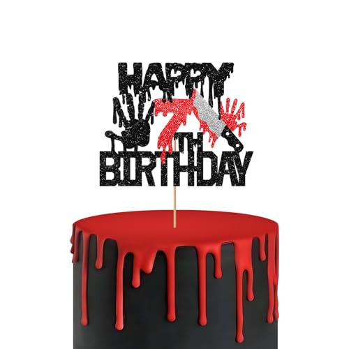 Killer Happy 7th Birthday Cake Topper - Bloody Horror Party Decor - Variation 7