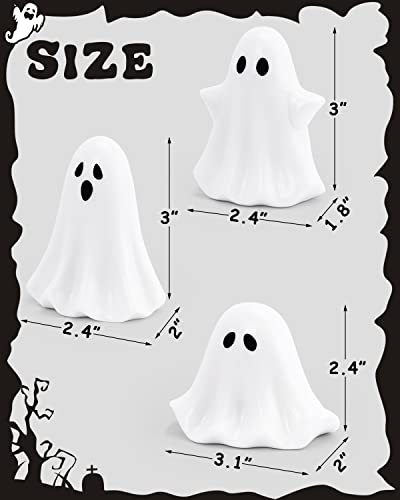 Halloween Ceramic Ghost Figurine Set - Small Spooky Ghost Decorations