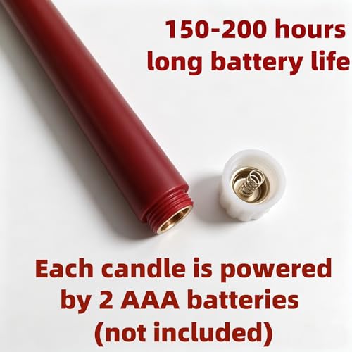 Burgundy Flameless Taper Candles with Remote Control - Set of 12 LED Candlesticks