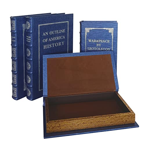 Decorative Faux Leather Book Boxes Set - Blue, Large & Small, Home Decor