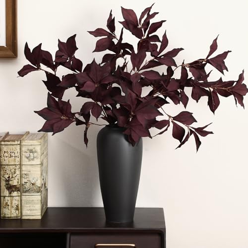 Artificial Autumn Eucalyptus Leaves Stem - Fall Decor, Burgundy, 6 Pack