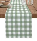 Sage Green Buffalo Plaid Table Runner 48 Inch - Farmhouse Kitchen Decor - Sage Green & White